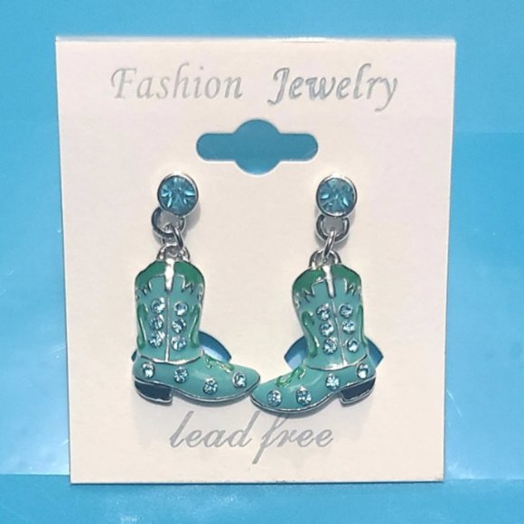Turquoise Boot Earrings -Western Charm Meets Rhinestone Shine - Picture 8 of 9